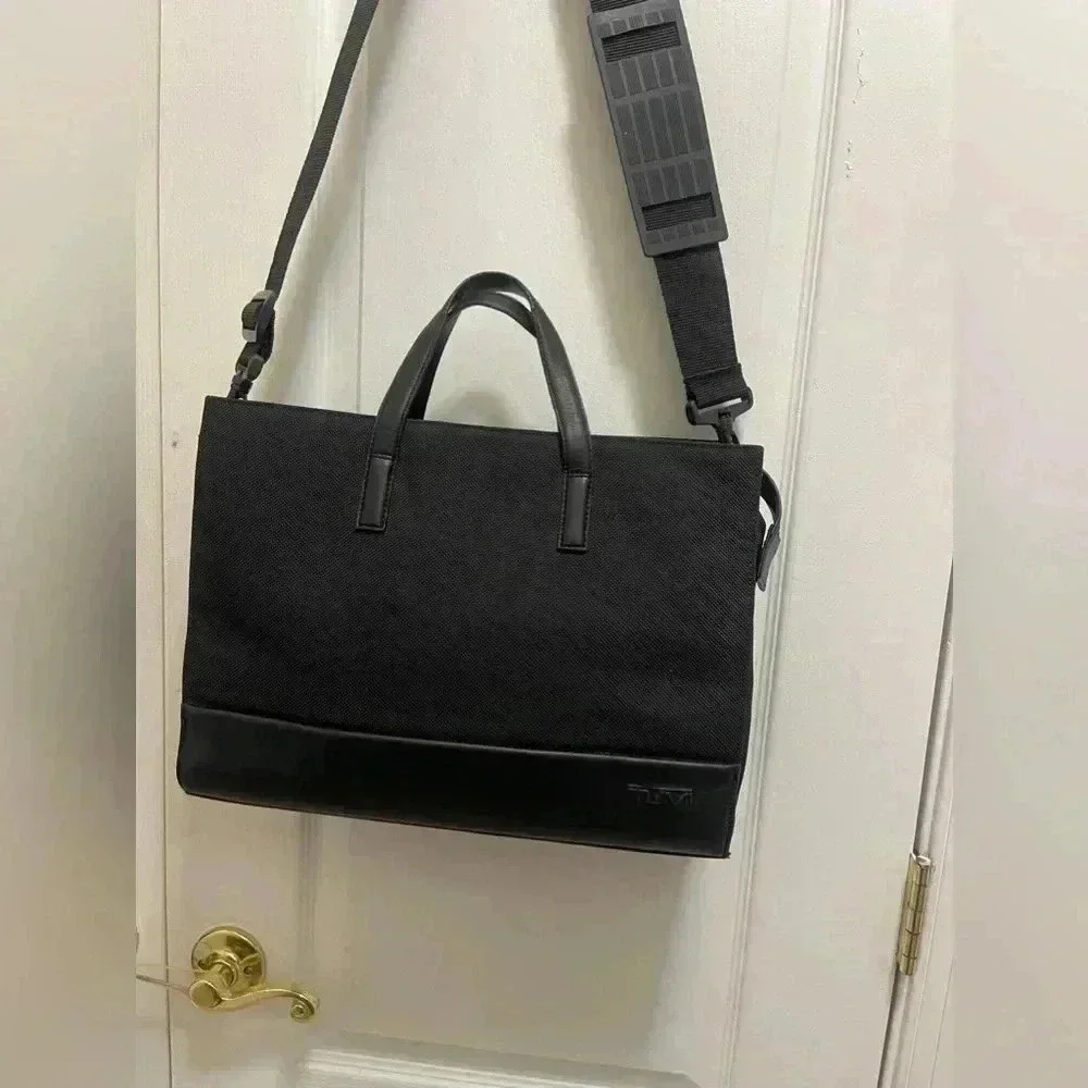 Tumi Ballistic Nylon leather Briefcase long adjustable padded shoulder straps